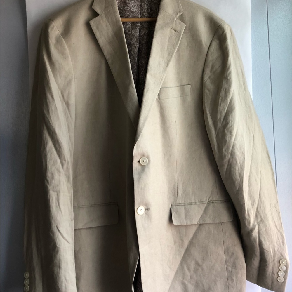 Lauren Ralph Lauren Linen Taupe Paisley Lined Blazer